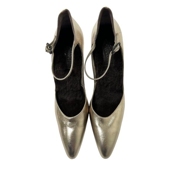 Vintage Jean Paul Gaultier Ankle Strap Pumps in Pewter With Fur Lining - Picture 2 of 10